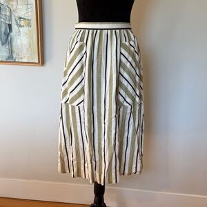 Anthropologie akemi + kin Olive and White Striped A-Line Skirt w Pockets